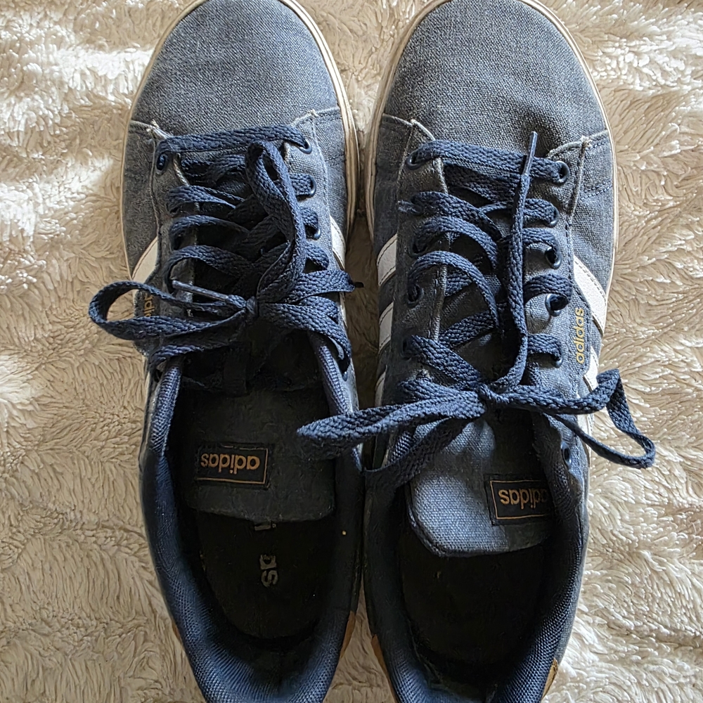 Adidas Navy Canvas Sneakers with White Stripes